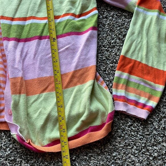 Womens Large Pink & Green/Multicolored Striped Long Sleeve Button up Cardigan - Picture 6 of 8